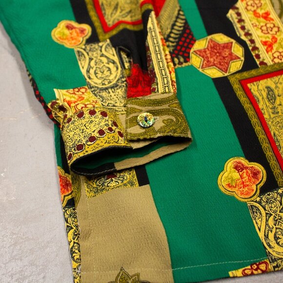 Vintage 70s SIMEON Crazy Cool Pattern Button Up Blouse Shirt Large - Picture 5 of 9